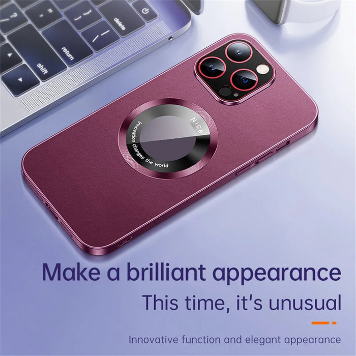 RH05 Magnetic Phone Shell for iPhone 14 Pro Case Soft TPU PC PU Leather Coated Phone Cover - Purple - 4