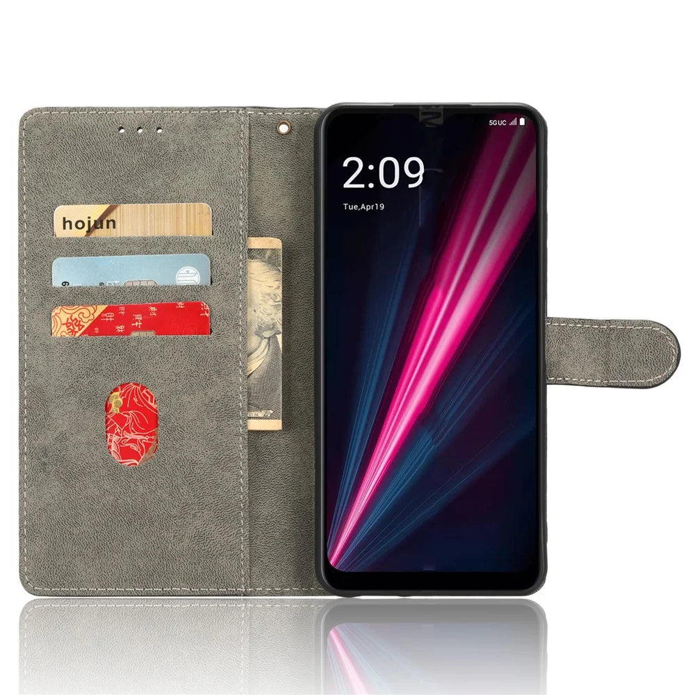 For T-Mobile REVVL 6 5G / T Phone 5G / Telekom T Phone 5G RFID Blocking Phone Case Leather Stand Wallet Cover with Strap - Black - 2