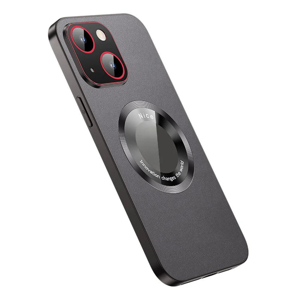 RH05 Protective Case for iPhone 14 Magnetic Phone Shell PU Leather Coated Soft TPU PC Case - Black - 1
