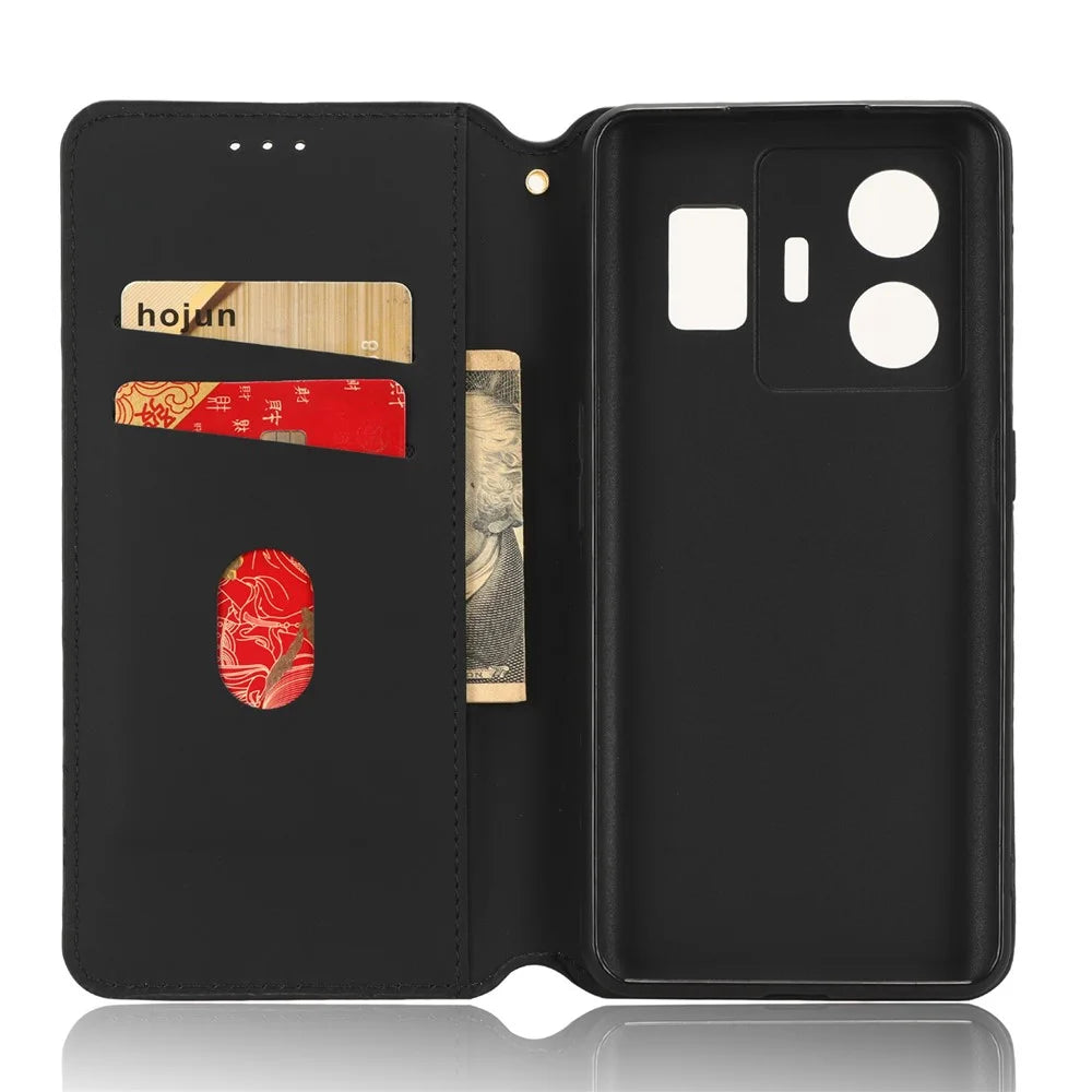 For Realme GT Neo 5 5G / GT3 5G Wallet Stand Phone Leather Case Imprinted Rhombus Pattern Phone Cover - Black - 4