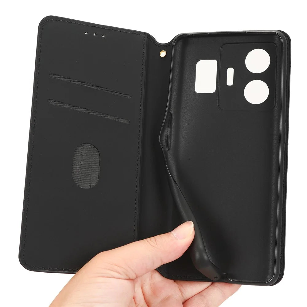 For Realme GT Neo 5 5G / GT3 5G Wallet Stand Phone Leather Case Imprinted Rhombus Pattern Phone Cover - Black - 5