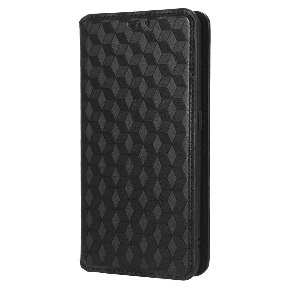 For Realme GT Neo 5 5G / GT3 5G Wallet Stand Phone Leather Case Imprinted Rhombus Pattern Phone Cover - Black - 7
