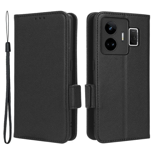 For Realme GT Neo 5 5G / GT3 5G Dual Magnetic Clasp Cover Wallet Stand Litchi Texture PU Leather+TPU Phone Case - Black - 1