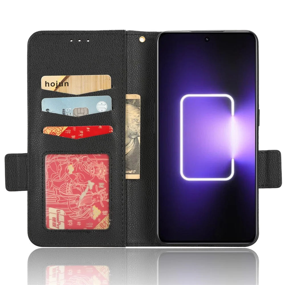 For Realme GT Neo 5 5G / GT3 5G Dual Magnetic Clasp Cover Wallet Stand Litchi Texture PU Leather+TPU Phone Case - Black - 2