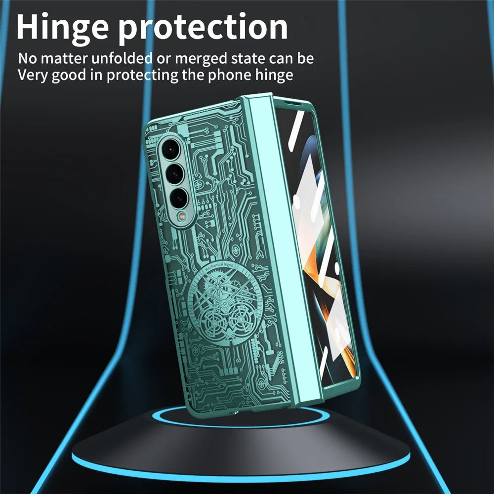 For Samsung Galaxy Z Fold4 5G Mechanical Legend Series Electroplating Phone Case Hard PC Shockproof Cover with Tempered Glass Film - Green - 3