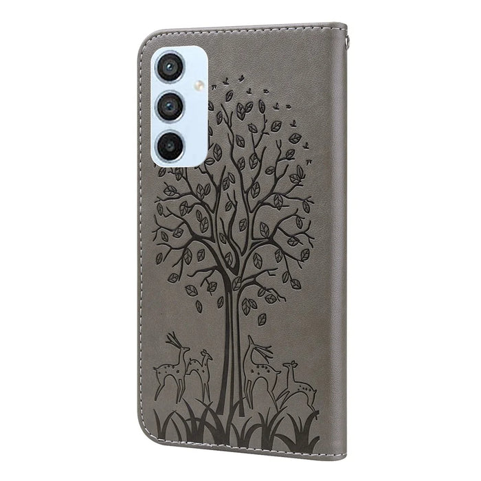 For Samsung Galaxy A54 5G PU Leather Wallet Phone Case Deer Tree Pattern Stand Cover - Grey - 7