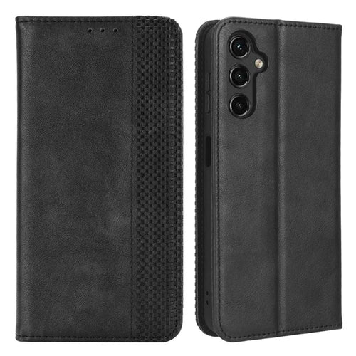 For Samsung Galaxy A24 4G (162.1 x 77.6 x 8.3mm) PU Leather Smartphone Case Vintage Stand Wallet Anti-drop Phone Cover - Black - 1