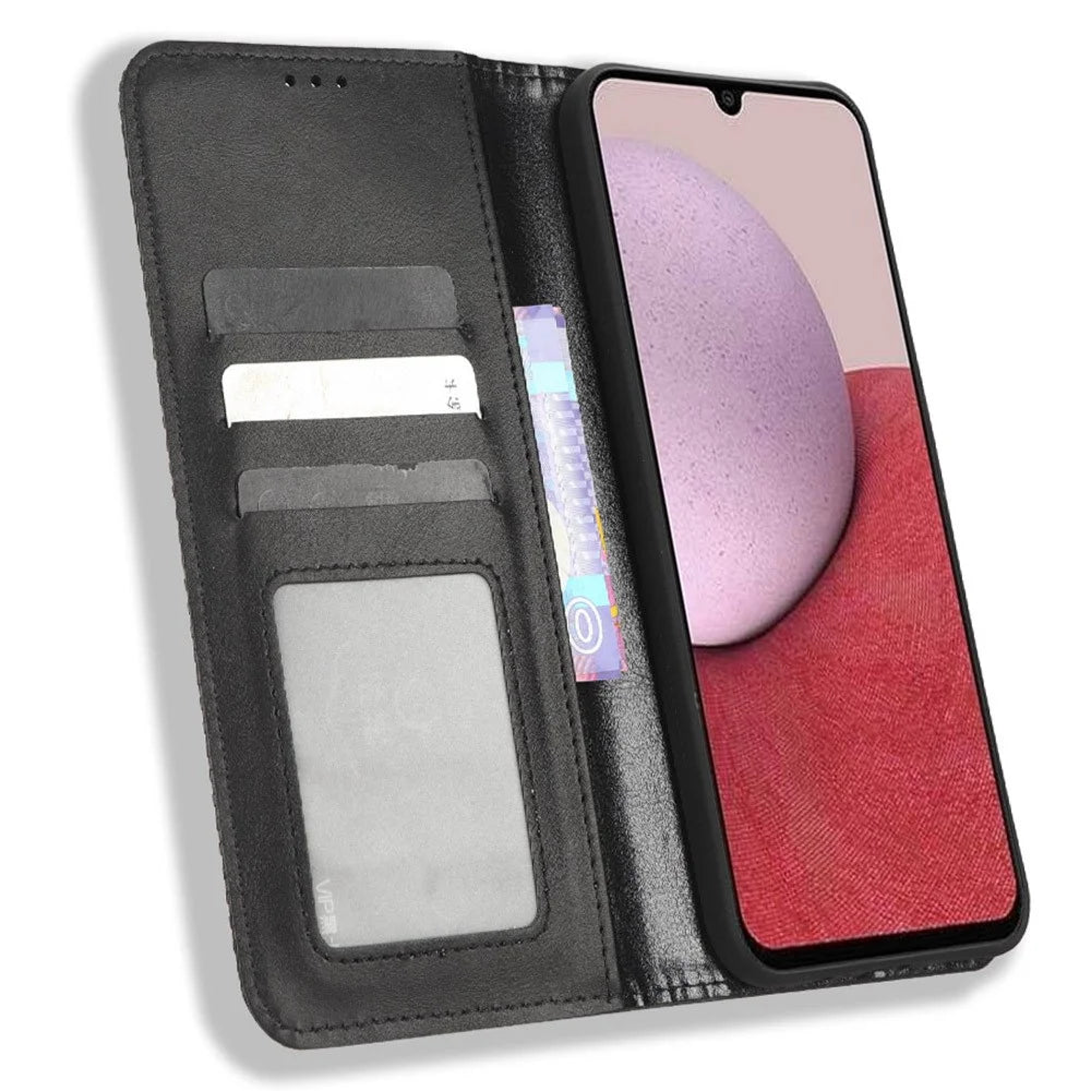 For Samsung Galaxy A24 4G (162.1 x 77.6 x 8.3mm) PU Leather Smartphone Case Vintage Stand Wallet Anti-drop Phone Cover - Black - 2