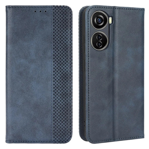 For ZTE Blade V40 Design PU Leather Stand Cell Phone Case Wallet Retro Phone Cover - Blue - 1