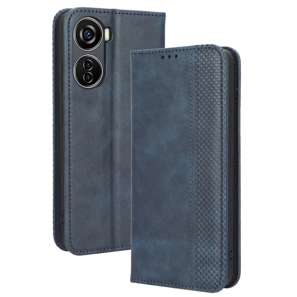 For ZTE Blade V40 Design PU Leather Stand Cell Phone Case Wallet Retro Phone Cover - Blue - 5