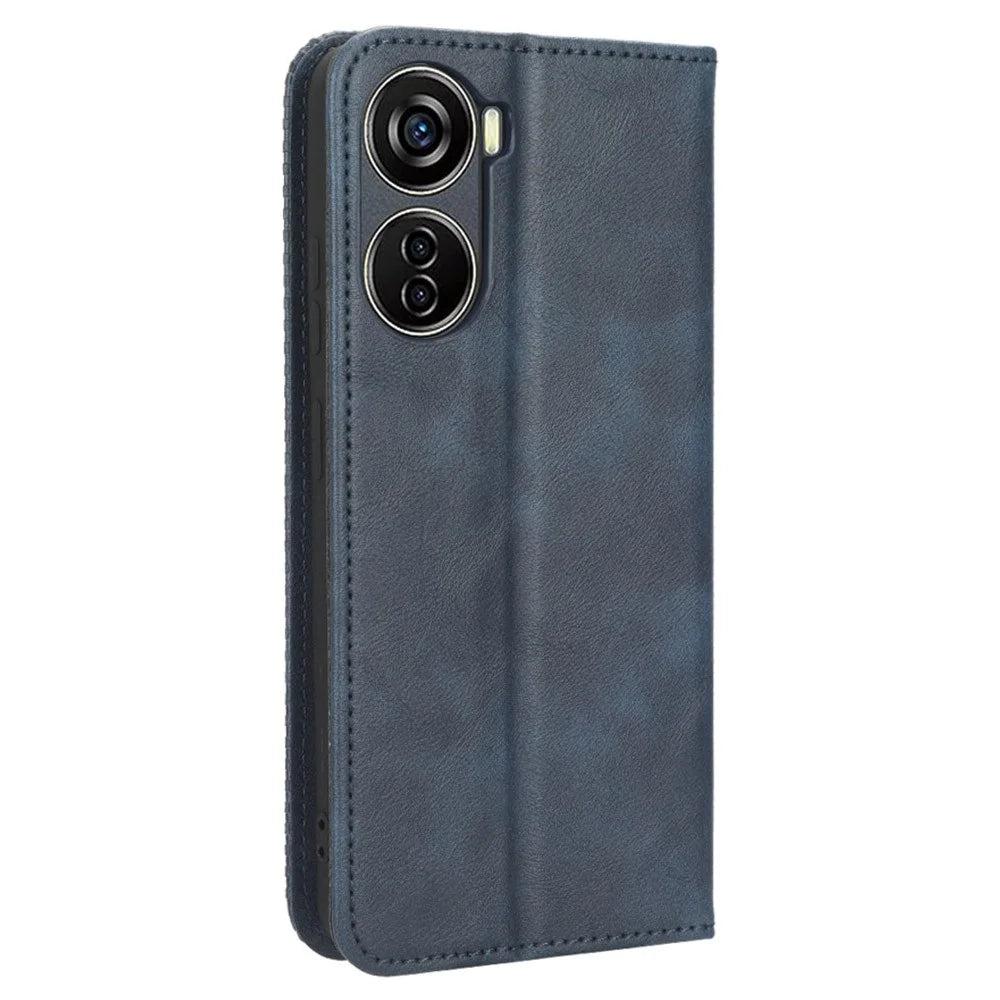 For ZTE Blade V40 Design PU Leather Stand Cell Phone Case Wallet Retro Phone Cover - Blue - 7