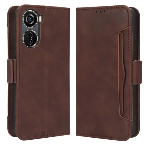 For ZTE Blade V40 Design PU Leather Phone Stand Case Multiple Card Slots Wallet Smartphone Cover - Brown - 1