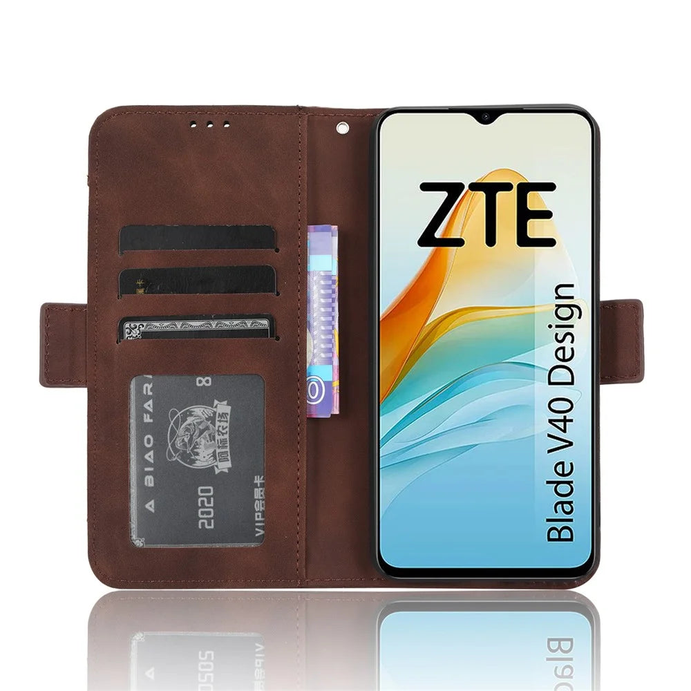 For ZTE Blade V40 Design PU Leather Phone Stand Case Multiple Card Slots Wallet Smartphone Cover - Brown - 3