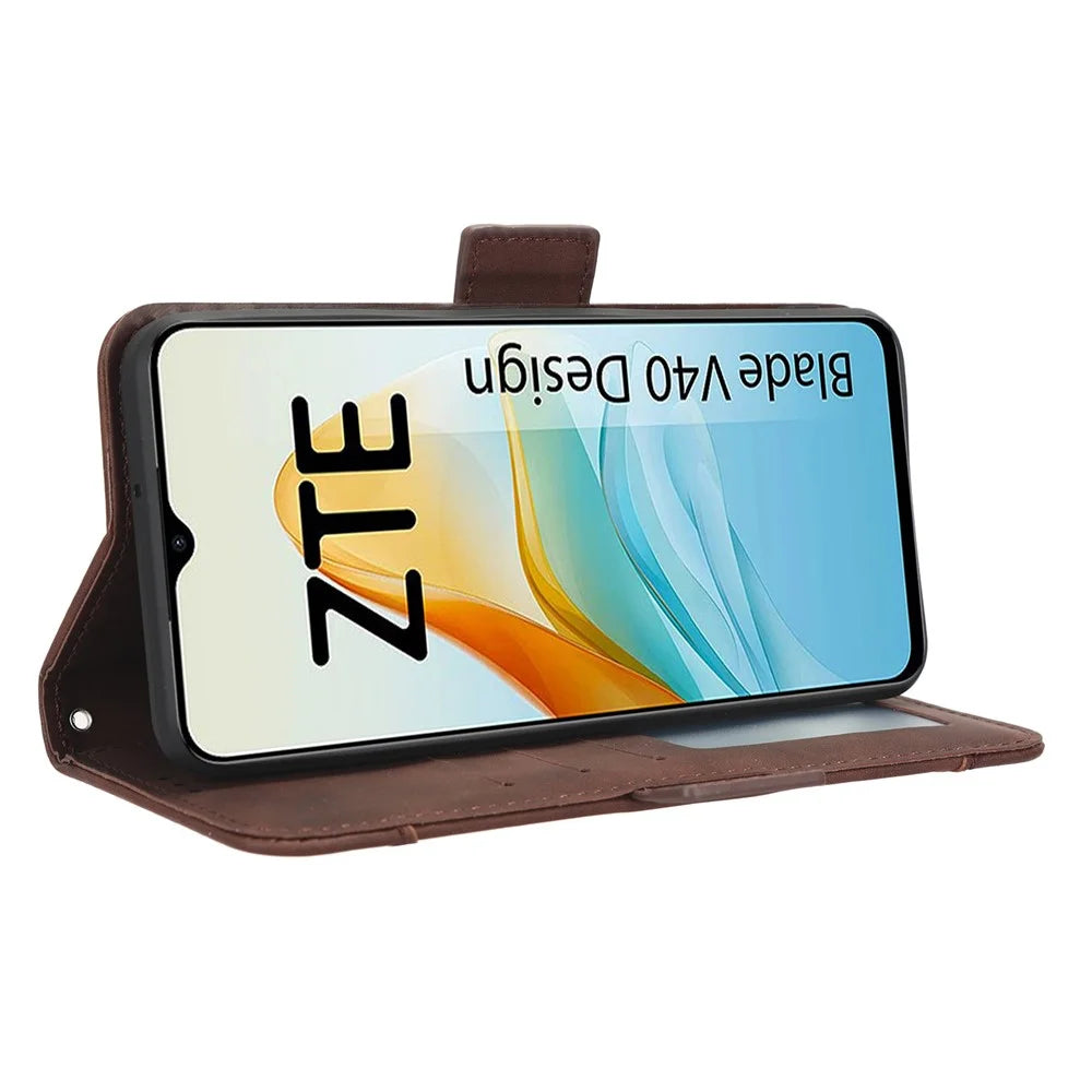 For ZTE Blade V40 Design PU Leather Phone Stand Case Multiple Card Slots Wallet Smartphone Cover - Brown - 4
