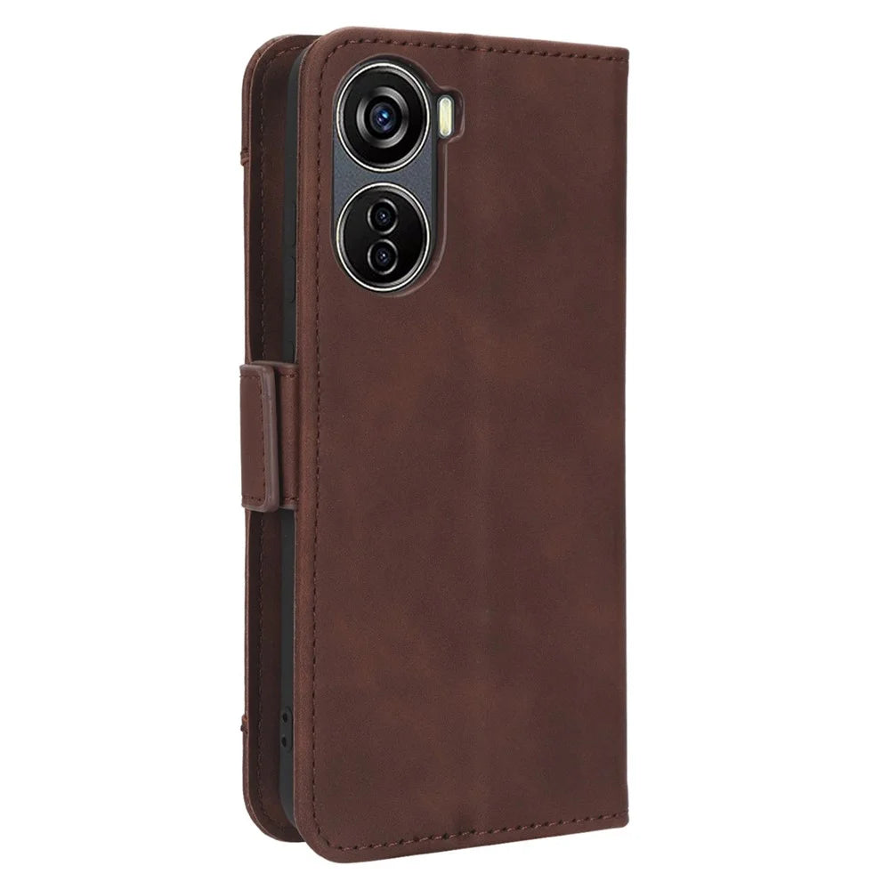 For ZTE Blade V40 Design PU Leather Phone Stand Case Multiple Card Slots Wallet Smartphone Cover - Brown - 6