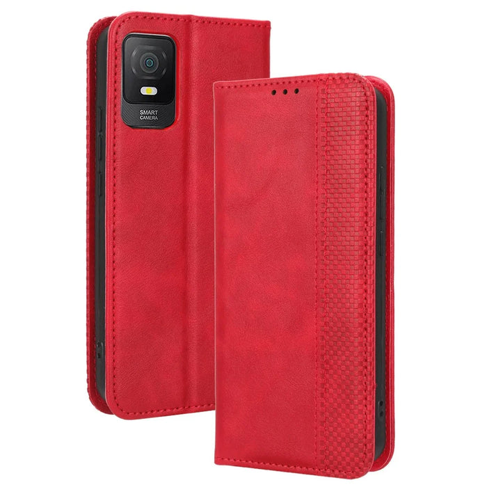For TCL 403 Retro Phone Cover Magnetic PU Leather Stand Cell Phone Wallet Case - Red - 5