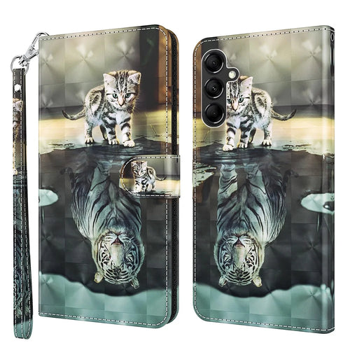For Samsung Galaxy A34 5G PU Leather Phone Case 3D Pattern Printing Stand Wallet Flip Cover - Cat and Tiger - 1