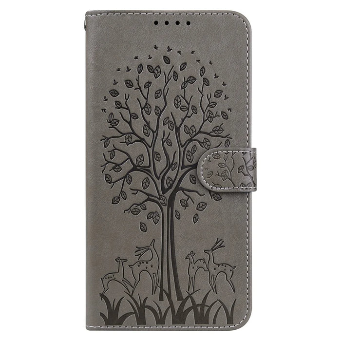 For Samsung Galaxy S23 Ultra Phone Case PU Leather Deer Tree Pattern Stand Flip Wallet Cover - Grey - 6