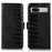 RFID Blocking Phone Stand Case for Google Pixel 7a , Genuine Cowhide Leather Smartphone Wallet Cover - Black - 1