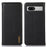 KHAZNEH for Google Pixel 7a Genuine Cowhide Leather Phone Cover Stand Wallet Phone Case with RFID Blocking - Black - 1