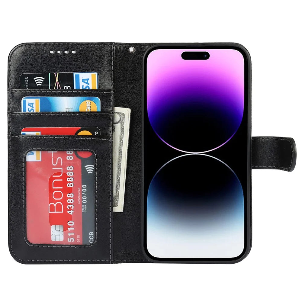 For iPhone 14 Pro Phone Leather Case R61 Texture Felled Seam Phone Cover with Stand Wallet - Black - 2