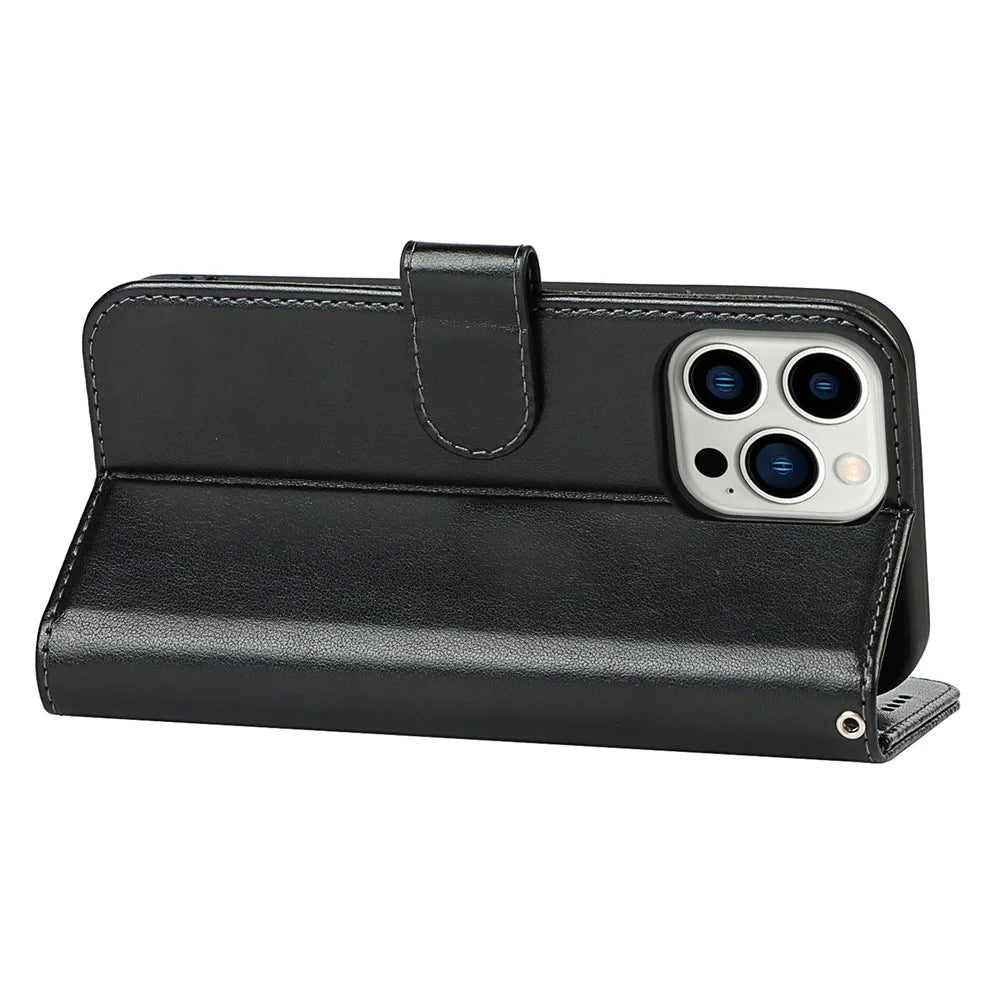 For iPhone 14 Pro Phone Leather Case R61 Texture Felled Seam Phone Cover with Stand Wallet - Black - 4