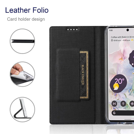 VILI DMX Series for Google Pixel 7a Card Slots Phone Case Mobile Phone PU Leather Stand Cover - Black - 2