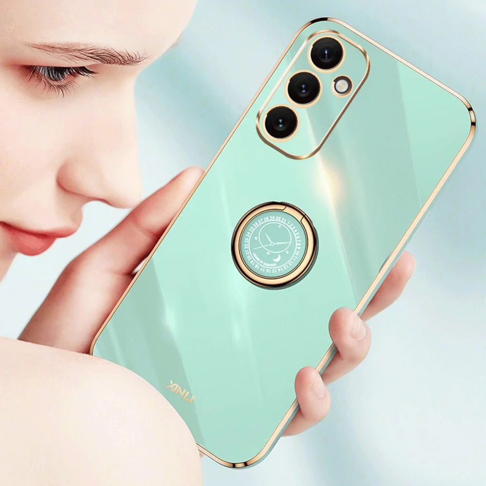 XINLI For Samsung Galaxy A34 5G Phone TPU Case Electroplating Ring Kickstand Anti-drop Cover - Cyan - 4