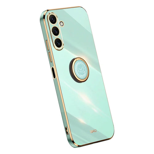 XINLI For Samsung Galaxy A24 4G (162.1 x 77.6 x 8.3mm) Electroplating Phone Case Ring Kickstand Cell Phone TPU Cover - Cyan - 1