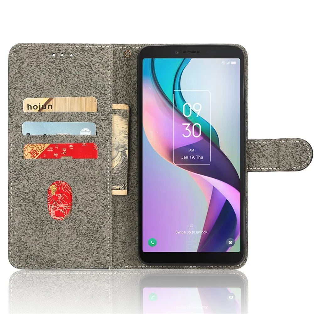 For TCL Ion X RFID Blocking PU Leather Phone Case Stand Phone Wallet Shockproof Cover with Strap - Black - 2
