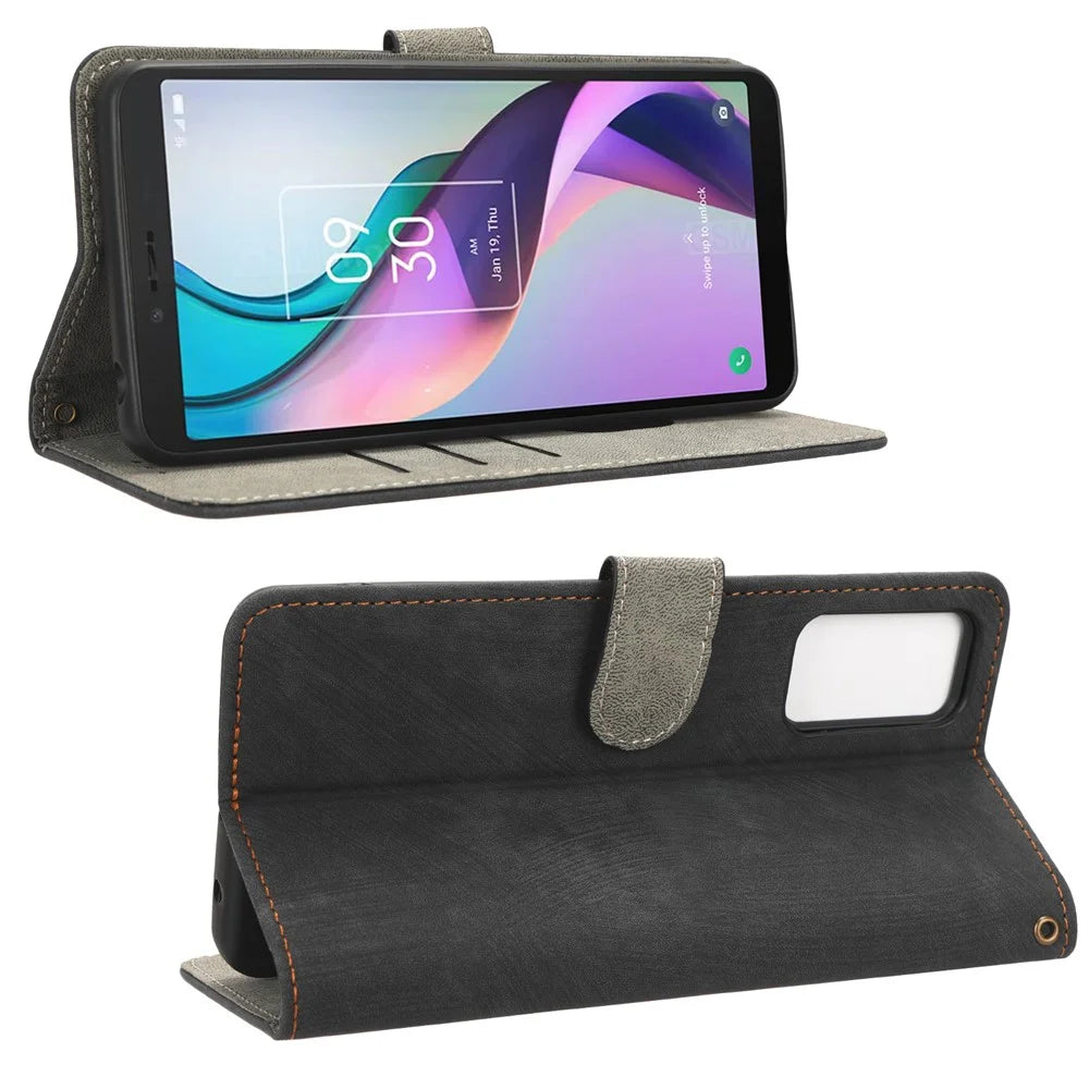 For TCL Ion X RFID Blocking PU Leather Phone Case Stand Phone Wallet Shockproof Cover with Strap - Black - 3