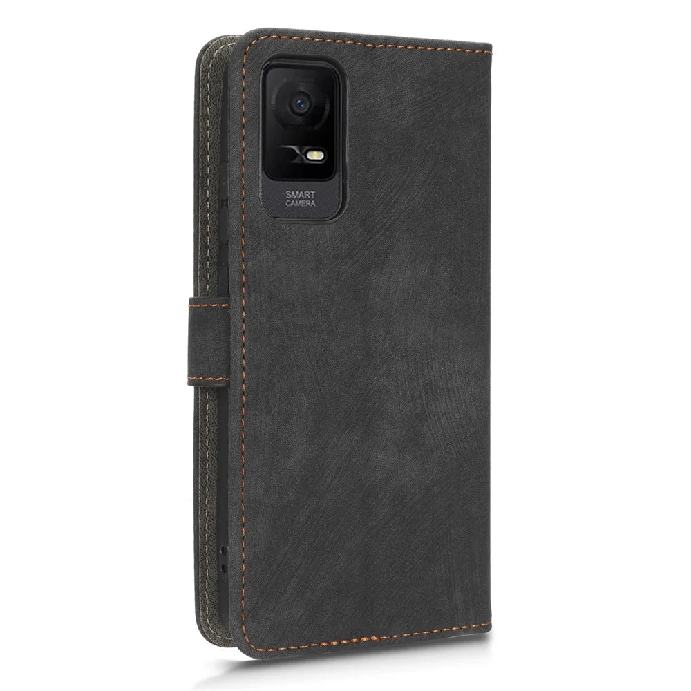 For TCL Ion X RFID Blocking PU Leather Phone Case Stand Phone Wallet Shockproof Cover with Strap - Black - 7