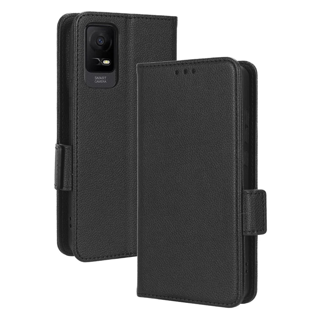 For TCL Ion X Shockproof Litchi Texture Leather Protective Case Phone Stand Wallet Cover - Black - 4
