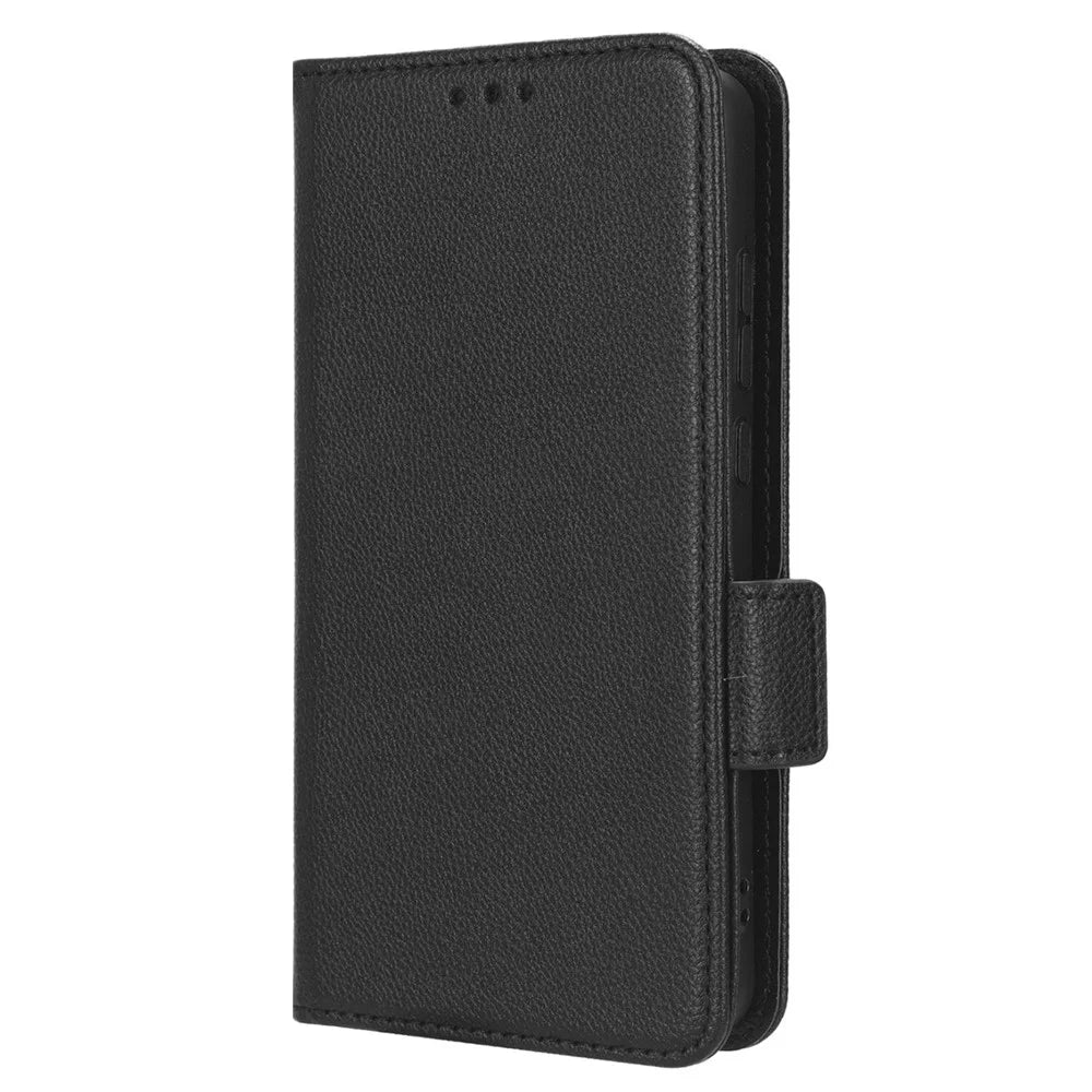 For TCL Ion X Shockproof Litchi Texture Leather Protective Case Phone Stand Wallet Cover - Black - 5