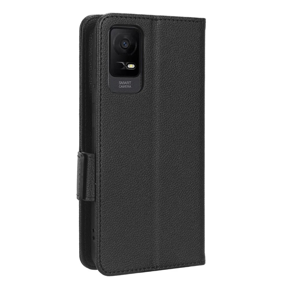 For TCL Ion X Shockproof Litchi Texture Leather Protective Case Phone Stand Wallet Cover - Black - 6
