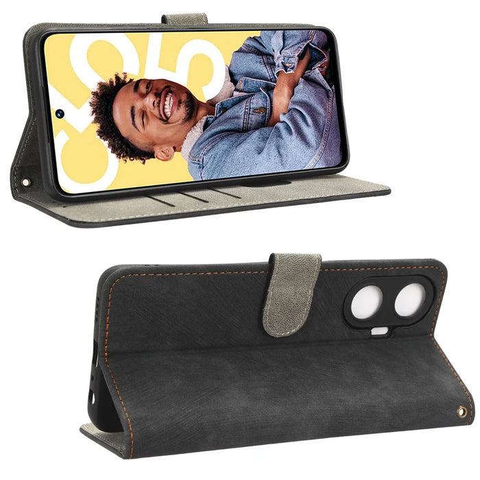 For Realme C55 4G / Narzo N55 4G RFID Blocking PU Leather Phone Case Stand Phone Wallet Cover with Strap - Black - 3