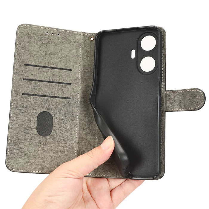 For Realme C55 4G / Narzo N55 4G RFID Blocking PU Leather Phone Case Stand Phone Wallet Cover with Strap - Black - 5