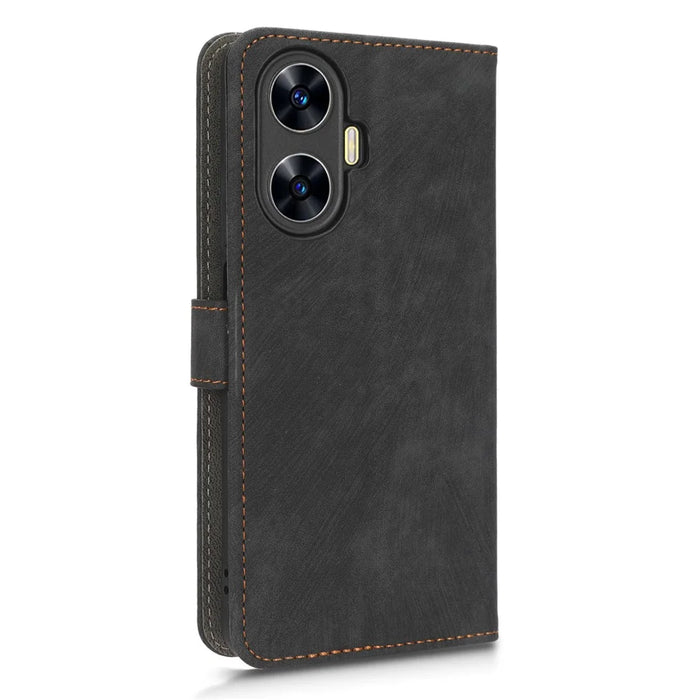 For Realme C55 4G / Narzo N55 4G RFID Blocking PU Leather Phone Case Stand Phone Wallet Cover with Strap - Black - 7