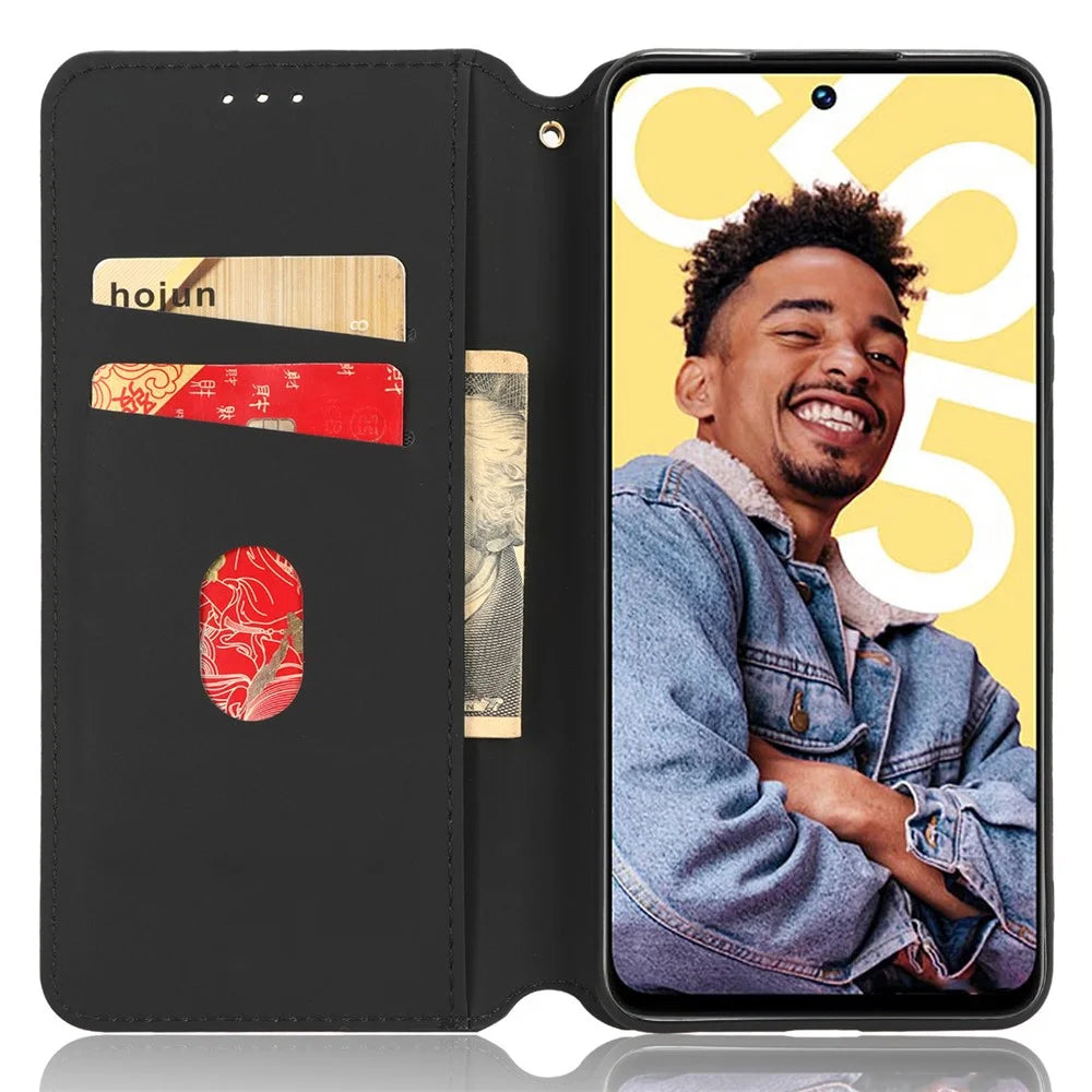 For Realme C55 4G / Narzo N55 4G Wallet Phone Cover PU Leather Stand Imprinted Rhombus Pattern Phone Case - Black - 2