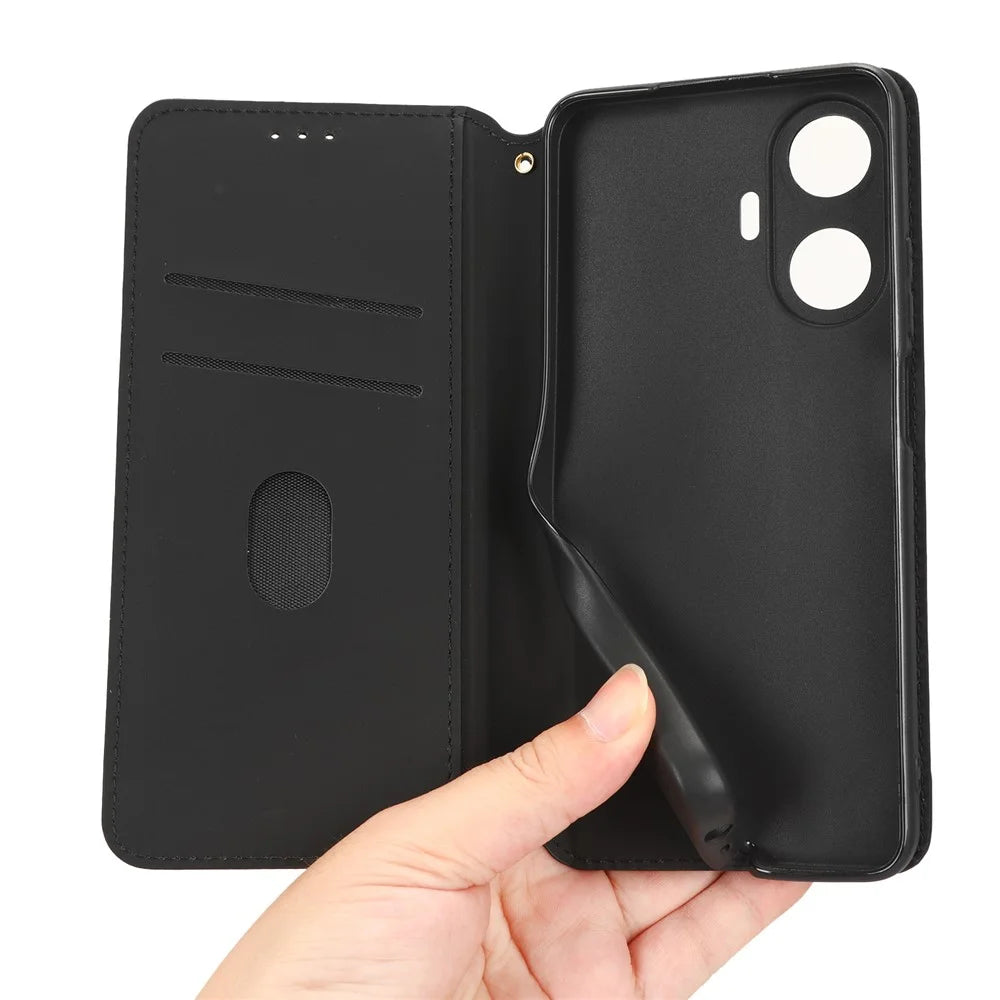 For Realme C55 4G / Narzo N55 4G Wallet Phone Cover PU Leather Stand Imprinted Rhombus Pattern Phone Case - Black - 4