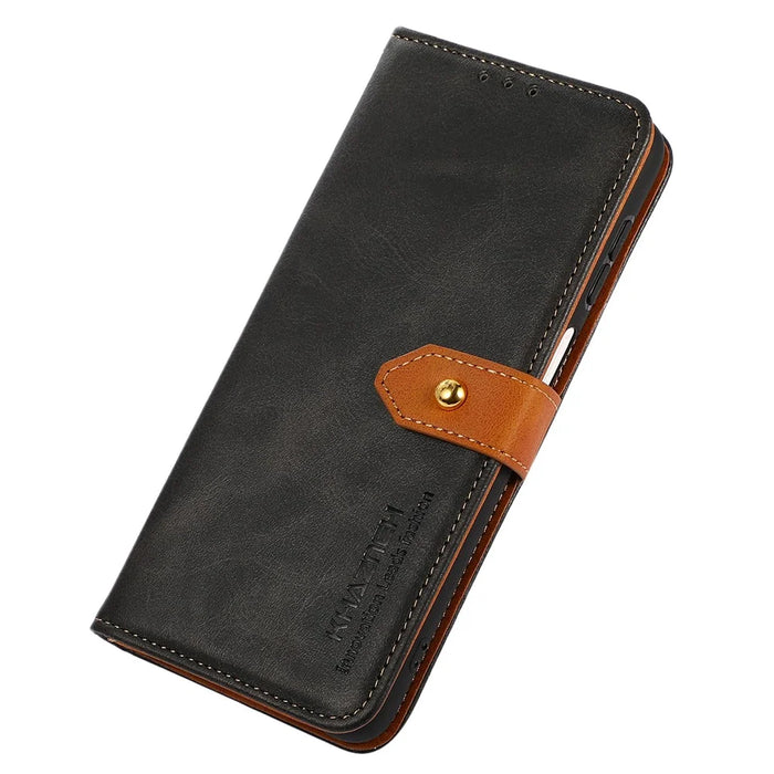 KHAZNEH For Google Pixel 7a Gold Button Magnetic Leather Wallet Cover Stand Cowhide Texture Phone Case - Black - 5