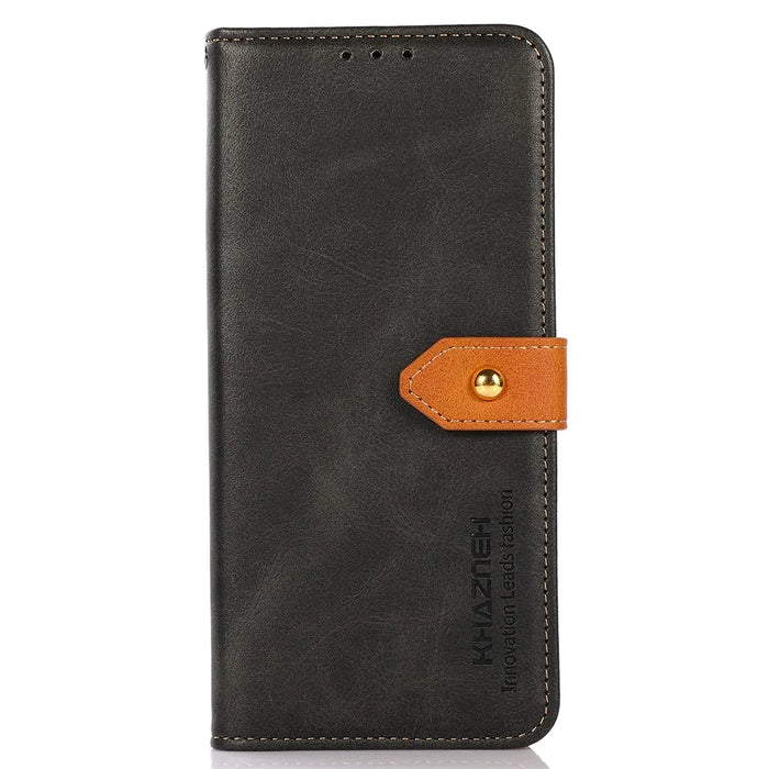 KHAZNEH For Google Pixel 7a Gold Button Magnetic Leather Wallet Cover Stand Cowhide Texture Phone Case - Black - 7