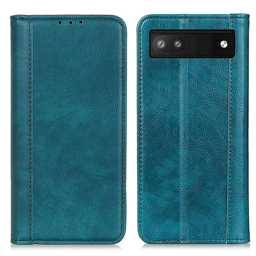 For Google Pixel 7a Split Leather Phone Case Litchi Texture Wallet Stand Flip Protective Cover - Green - 1