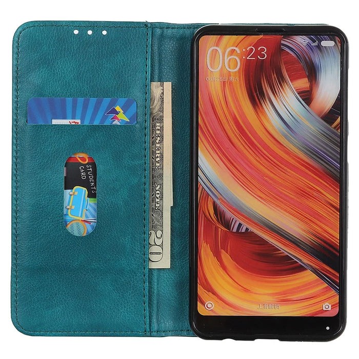 For Google Pixel 7a Split Leather Phone Case Litchi Texture Wallet Stand Flip Protective Cover - Green - 2