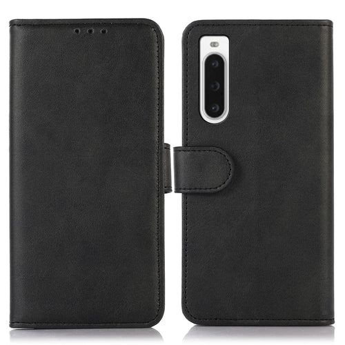 For Sony Xperia 10 V Cowhide Texture Mobile Phone Cover Leather Stand Wallet Cell Phone Case - Black - 1