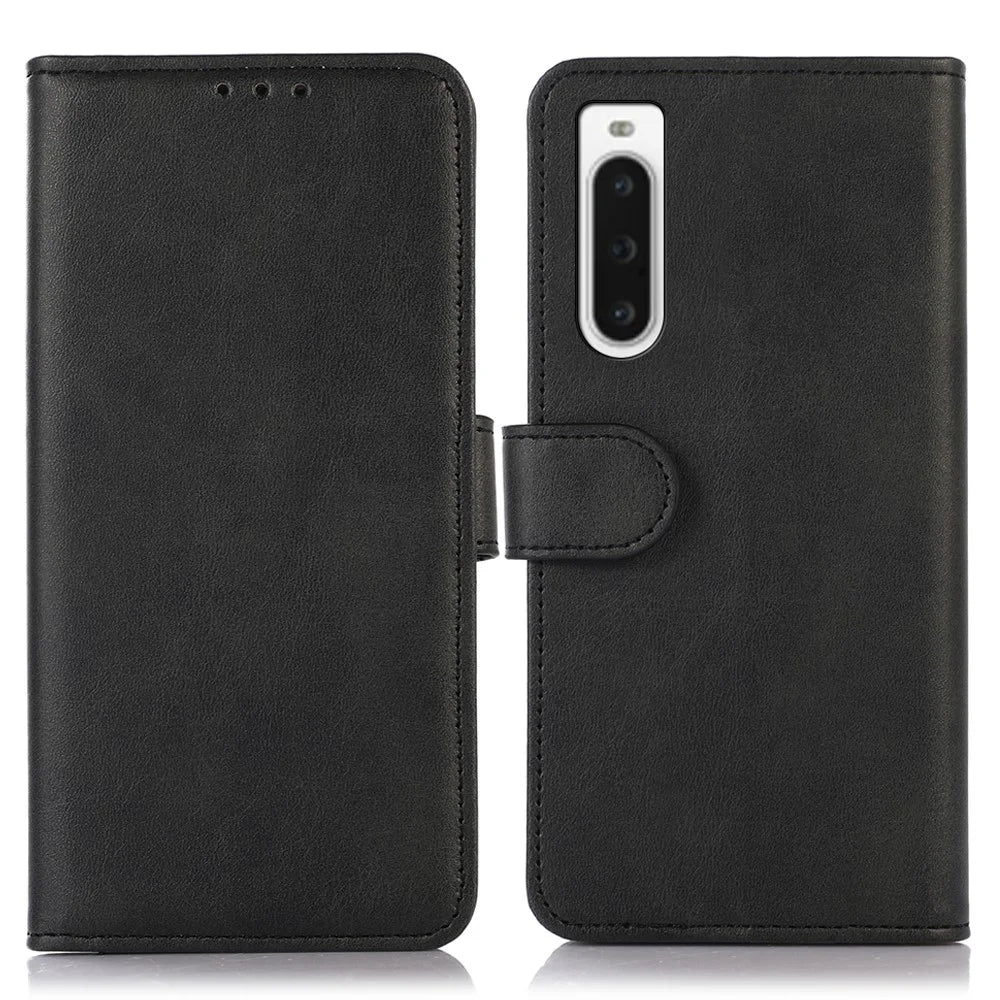 For Sony Xperia 10 V Cowhide Texture Mobile Phone Cover Leather Stand Wallet Cell Phone Case - Black - 1