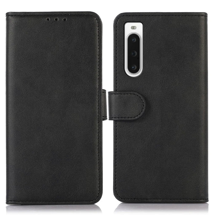 For Sony Xperia 10 V Cowhide Texture Mobile Phone Cover Leather Stand Wallet Cell Phone Case - Black - 1
