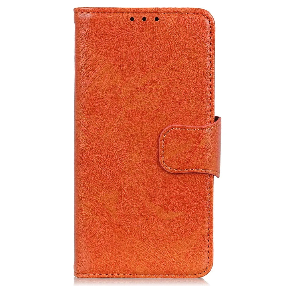 For Sony Xperia 10 V Split Leather+TPU Phone Case Nappa Texture Stand Wallet Magnetic Clasp Phone Cover - Orange - 7