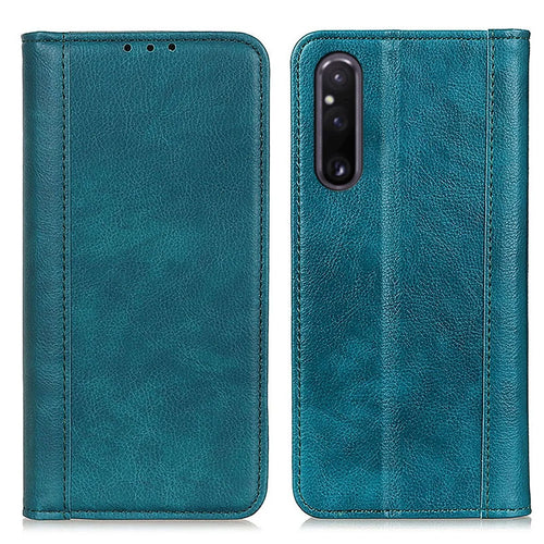 For Sony Xperia 1 V Litchi Texture Phone Case Split Leather Wallet Smartphone Stand Cover - Green - 1