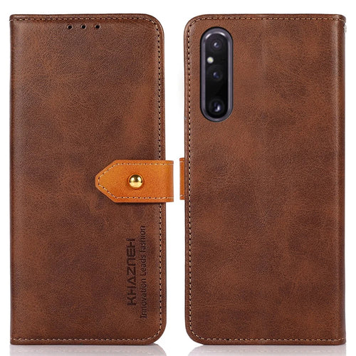 KHAZNEH PU Leather Cowhide Texture Phone Case for Sony Xperia 1 V Wallet Stand Phone Cover - Brown - 1